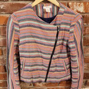 BCNU Women's S Striped Multi Colored Cropped Side Zip Jacket